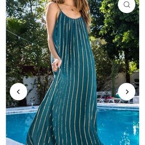 NWT Teal and Gold maxi dress by En Creme